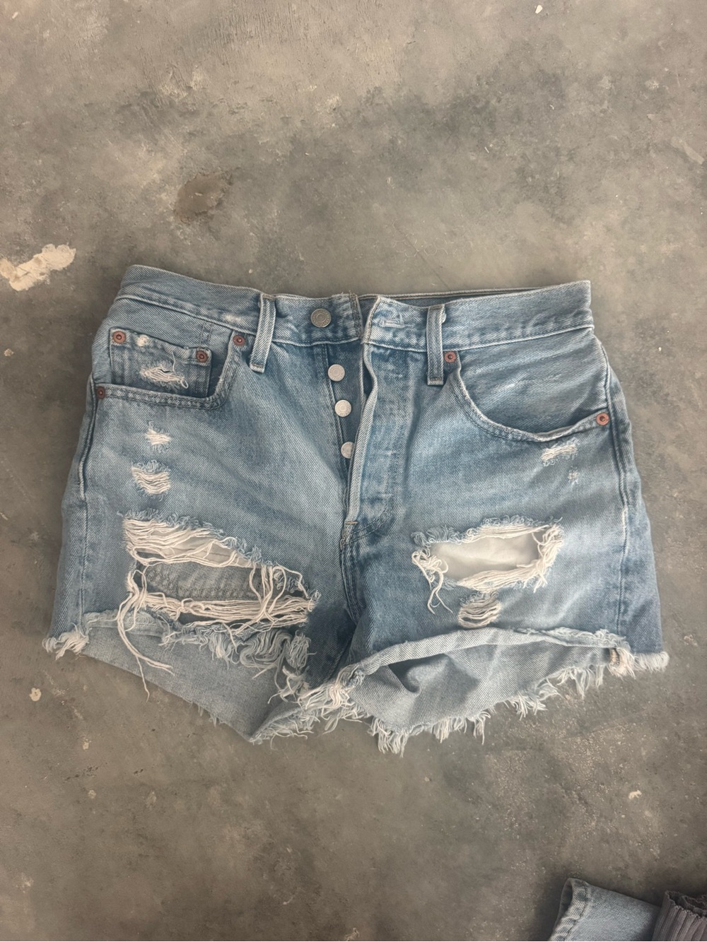 Levi's Light Blue Ripped High-Rise Denim Shorts